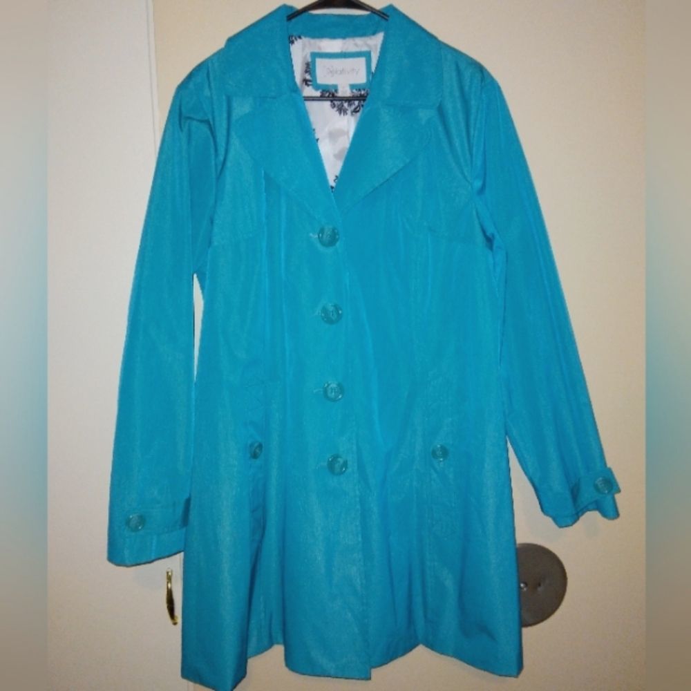 Relativity blue teal longline coat button down trench XL tiny spot on it
